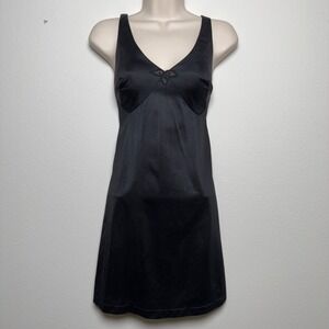 VTG 70s Sears Babydoll Negligee The Doesnt Slip Dress Small Black Satin Whimsigo